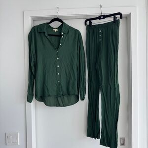 DONNI | Deep Green Satin Shirt and Pant Pajama Set